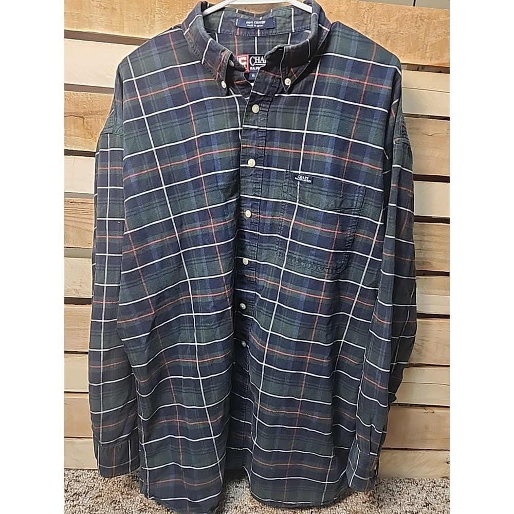 Chaps Ralph Lauren Mens Shirt Size XL Long Sleeve Button Down Plaid Navy